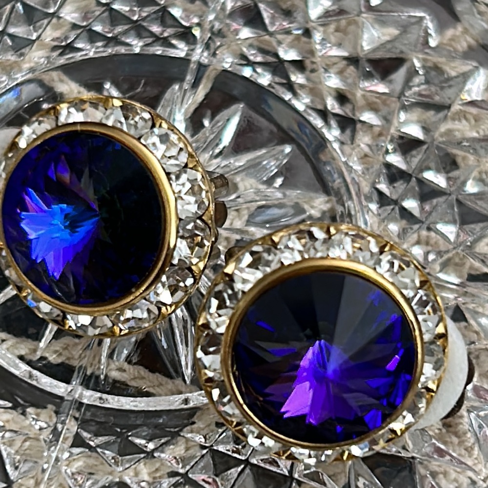 Purple Enamel Earrings with Crystals